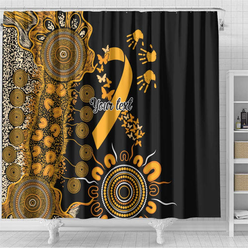 Childhood Cancer Awareness Personalised Shower Curtain Aboriginal Ribbon Dot Painting