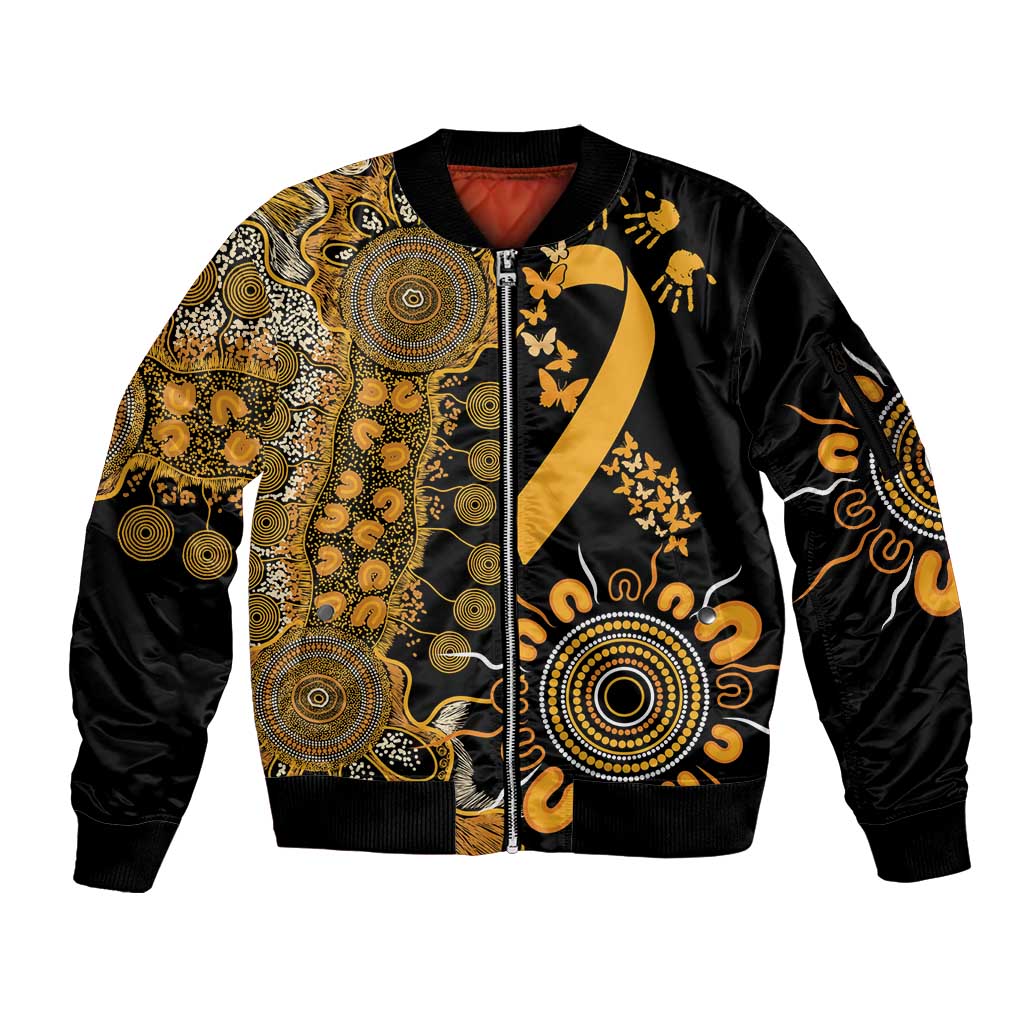 Childhood Cancer Awareness Personalised Sleeve Zip Bomber Jacket Aboriginal Ribbon Dot Painting