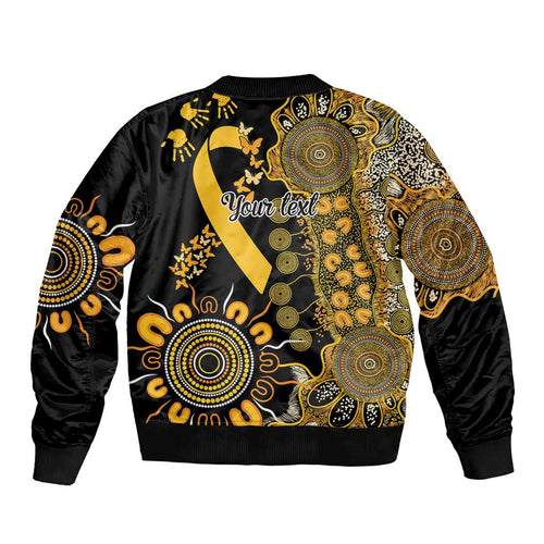 Childhood Cancer Awareness Personalised Sleeve Zip Bomber Jacket Aboriginal Ribbon Dot Painting