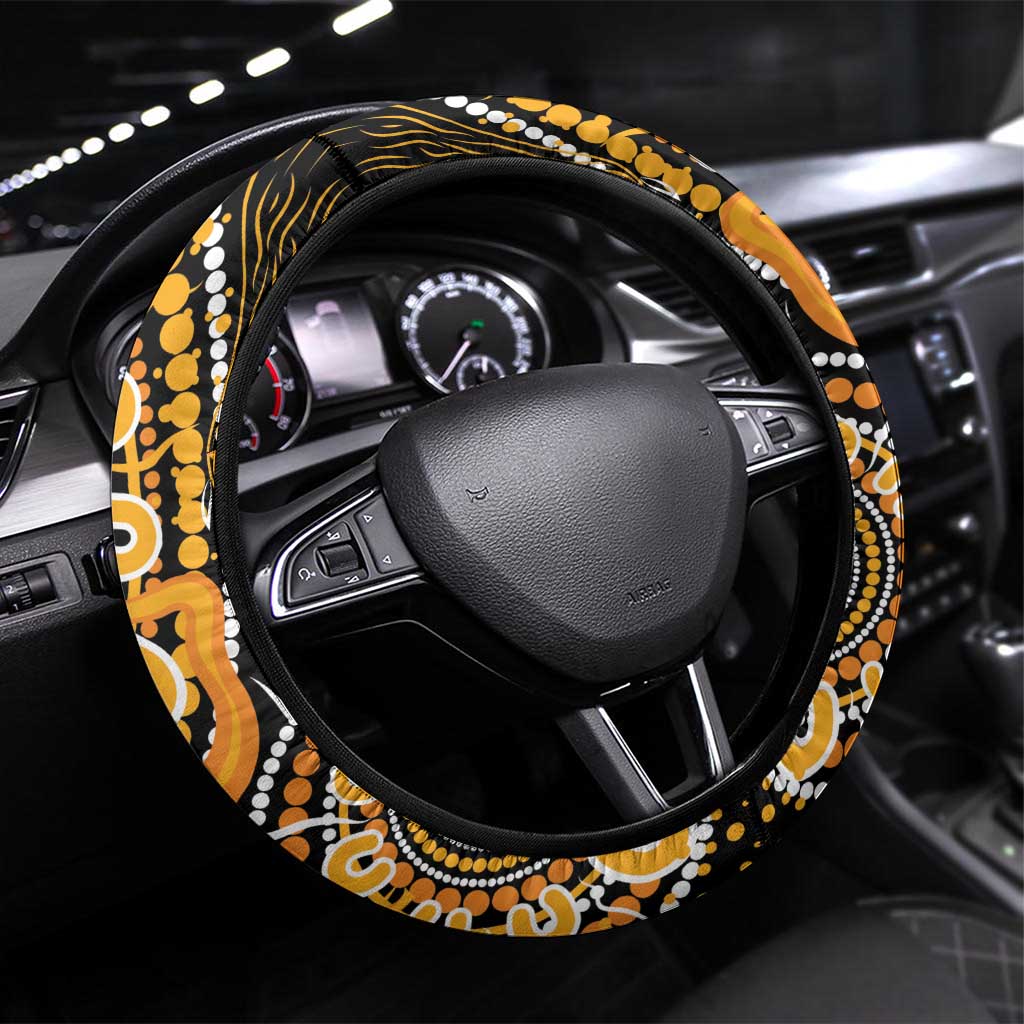 Childhood Cancer Awareness Steering Wheel Cover Aboriginal Ribbon Dot Painting