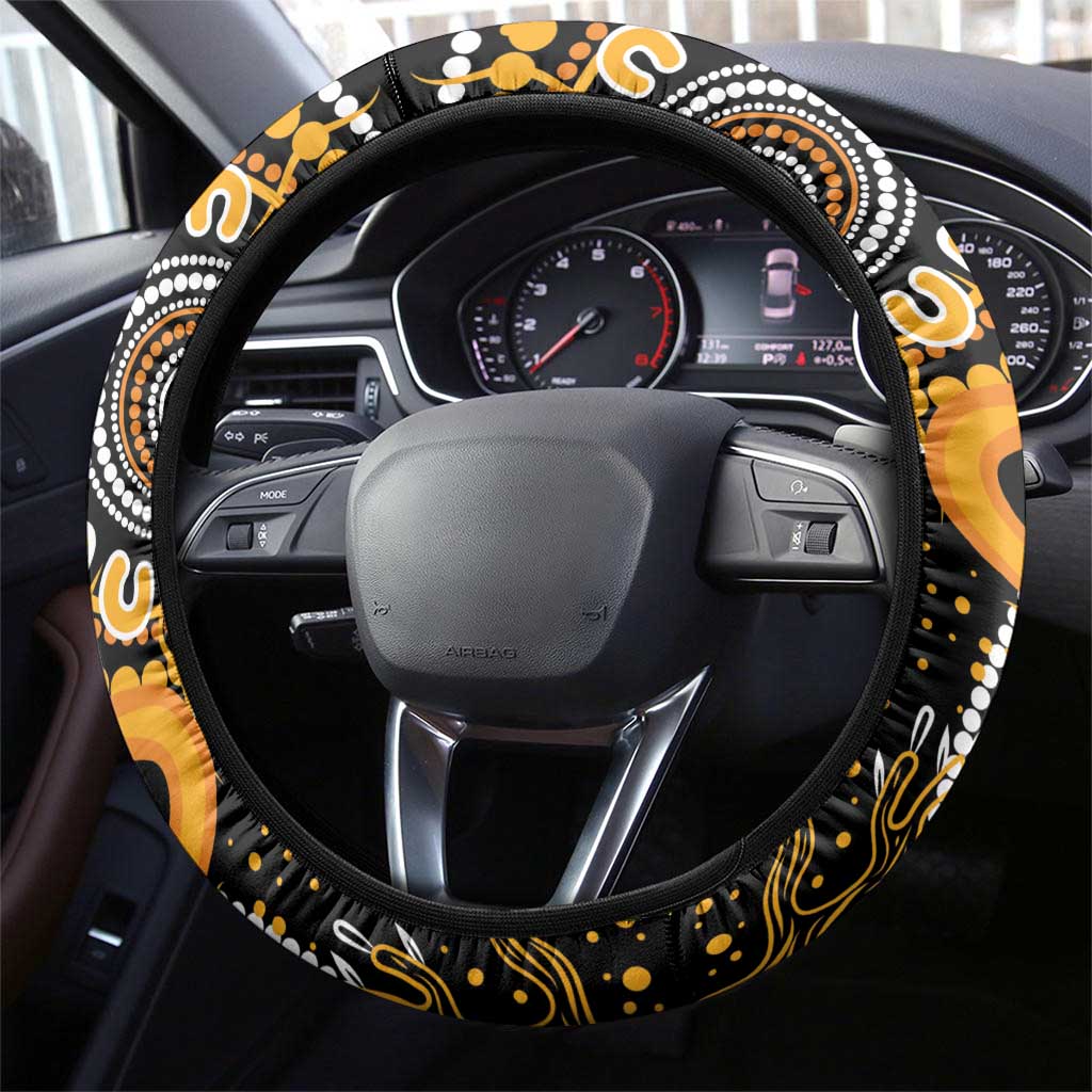 Childhood Cancer Awareness Steering Wheel Cover Aboriginal Ribbon Dot Painting