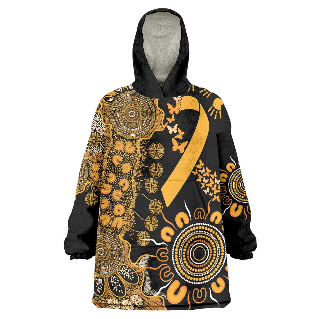 Childhood Cancer Awareness Personalised Wearable Blanket Hoodie Aboriginal Ribbon Dot Painting