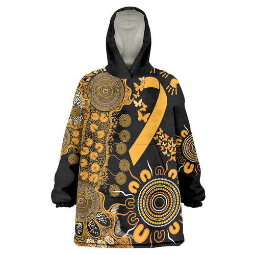 Childhood Cancer Awareness Personalised Wearable Blanket Hoodie Aboriginal Ribbon Dot Painting