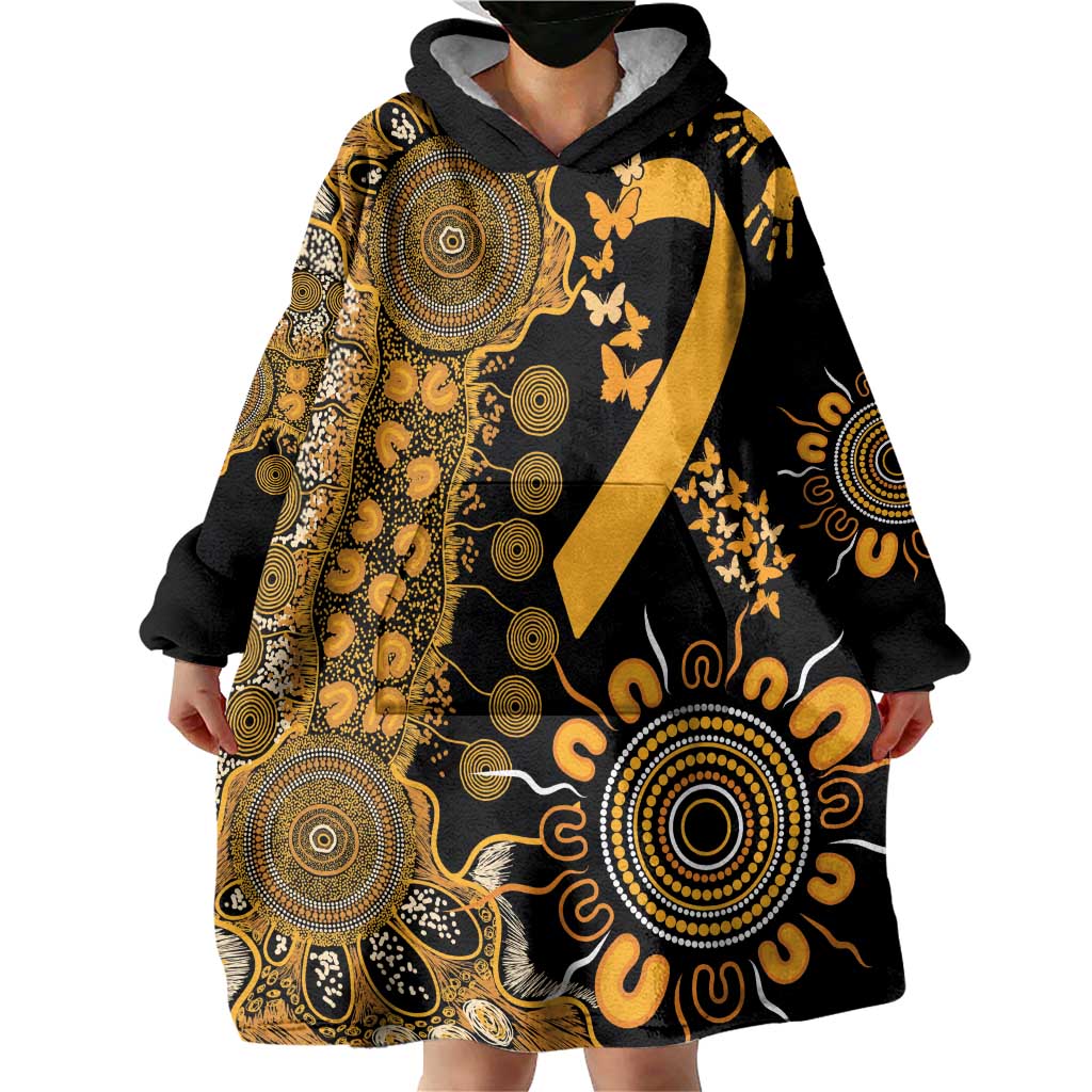 Childhood Cancer Awareness Personalised Wearable Blanket Hoodie Aboriginal Ribbon Dot Painting