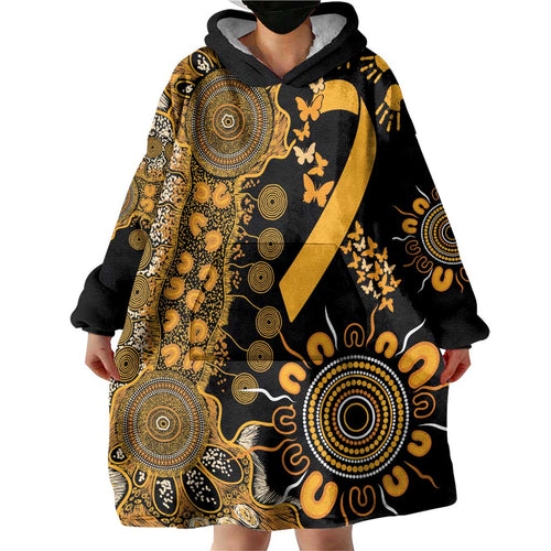 Childhood Cancer Awareness Personalised Wearable Blanket Hoodie Aboriginal Ribbon Dot Painting