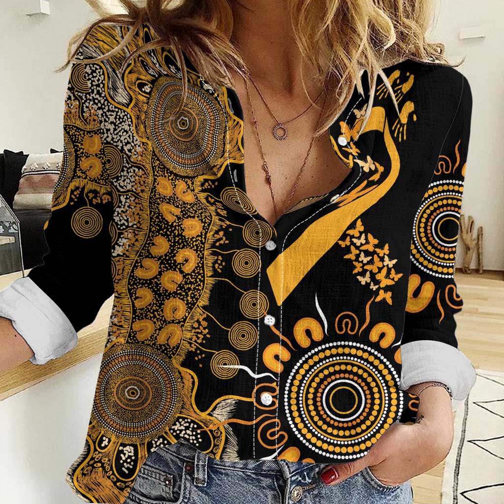 Childhood Cancer Awareness Personalised Women Casual Shirt Aboriginal Ribbon Dot Painting