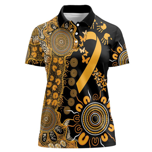 Childhood Cancer Awareness Personalised Women Polo Shirt Aboriginal Ribbon Dot Painting