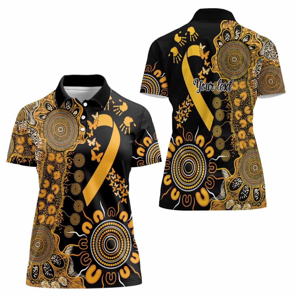 Childhood Cancer Awareness Personalised Women Polo Shirt Aboriginal Ribbon Dot Painting