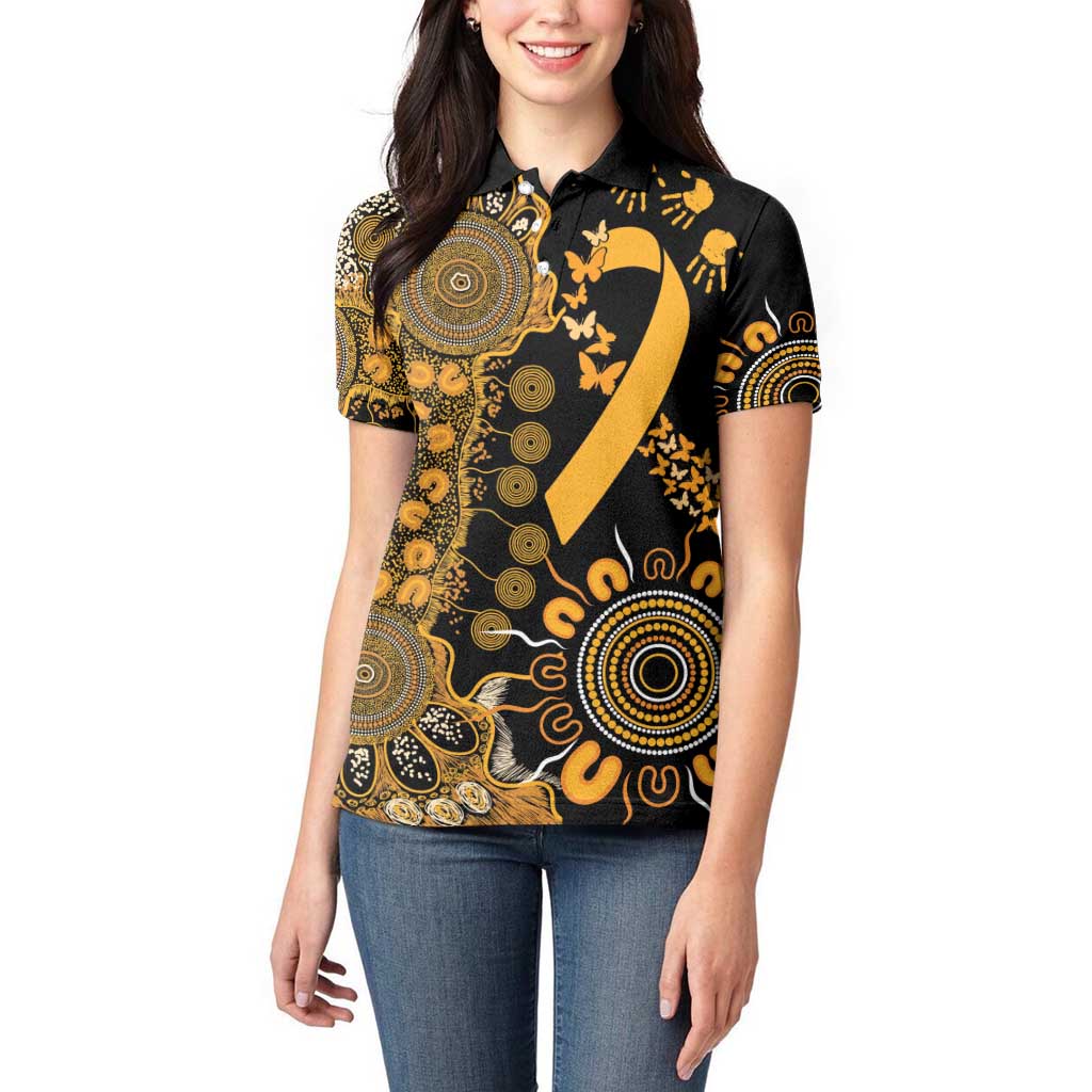 Childhood Cancer Awareness Personalised Women Polo Shirt Aboriginal Ribbon Dot Painting