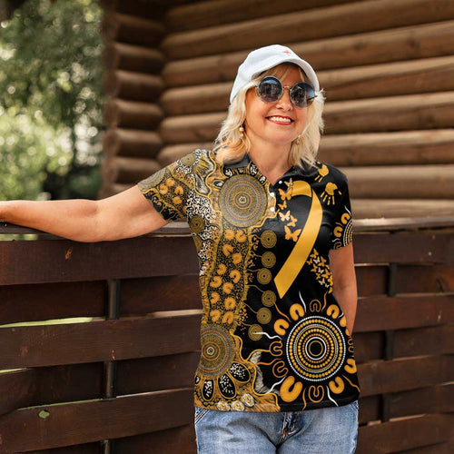 Childhood Cancer Awareness Personalised Women Polo Shirt Aboriginal Ribbon Dot Painting