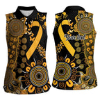 Childhood Cancer Awareness Personalised Women Sleeveless Polo Shirt Aboriginal Ribbon Dot Painting