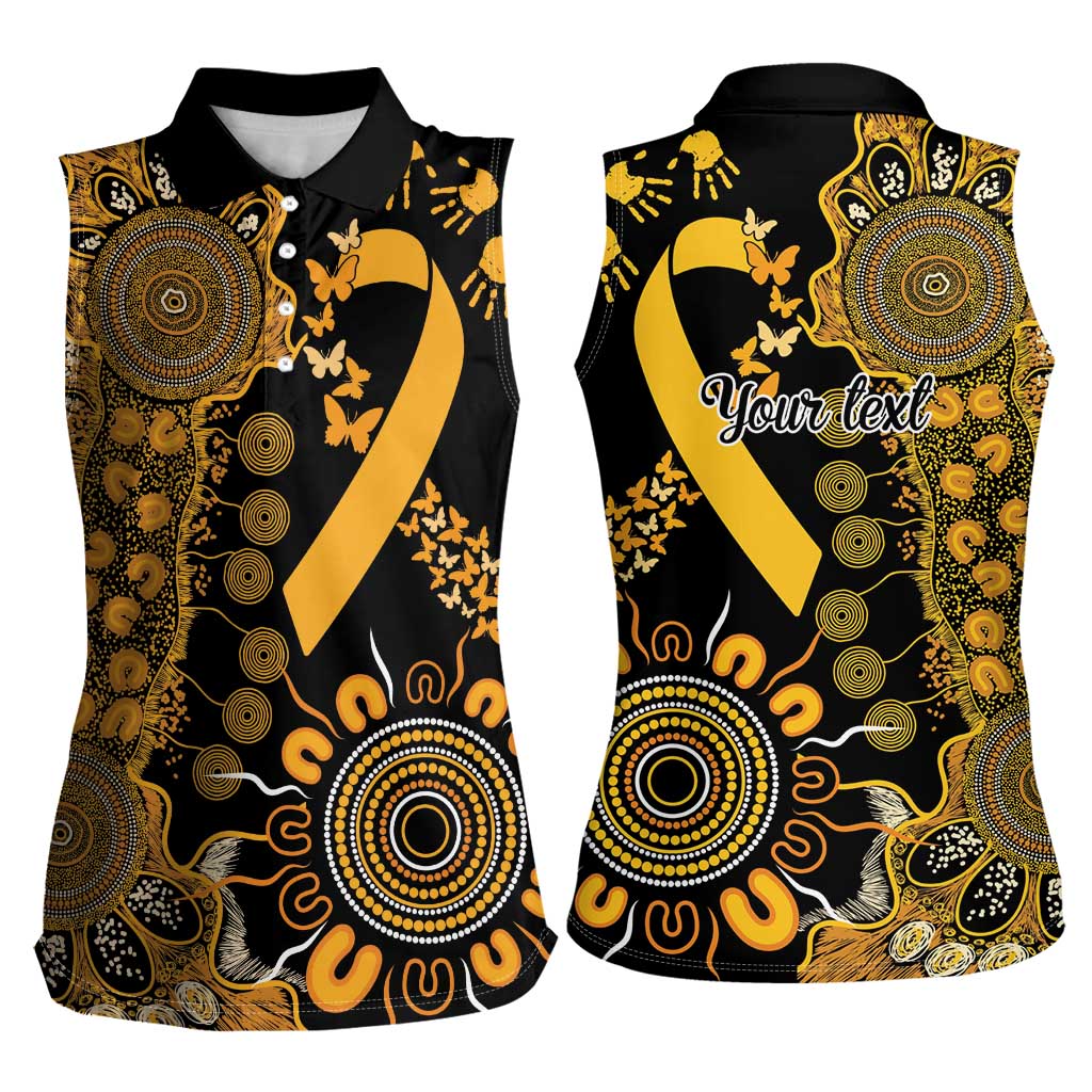 Childhood Cancer Awareness Personalised Women Sleeveless Polo Shirt Aboriginal Ribbon Dot Painting