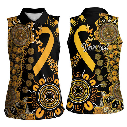 Childhood Cancer Awareness Personalised Women Sleeveless Polo Shirt Aboriginal Ribbon Dot Painting
