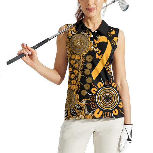Childhood Cancer Awareness Personalised Women Sleeveless Polo Shirt Aboriginal Ribbon Dot Painting