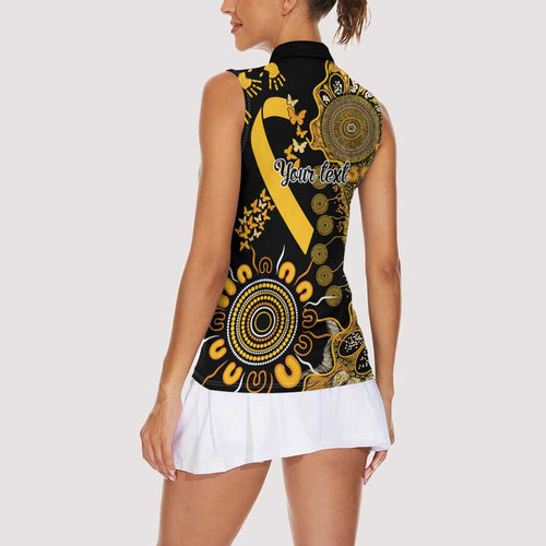 Childhood Cancer Awareness Personalised Women Sleeveless Polo Shirt Aboriginal Ribbon Dot Painting