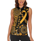 Childhood Cancer Awareness Personalised Women Sleeveless Polo Shirt Aboriginal Ribbon Dot Painting