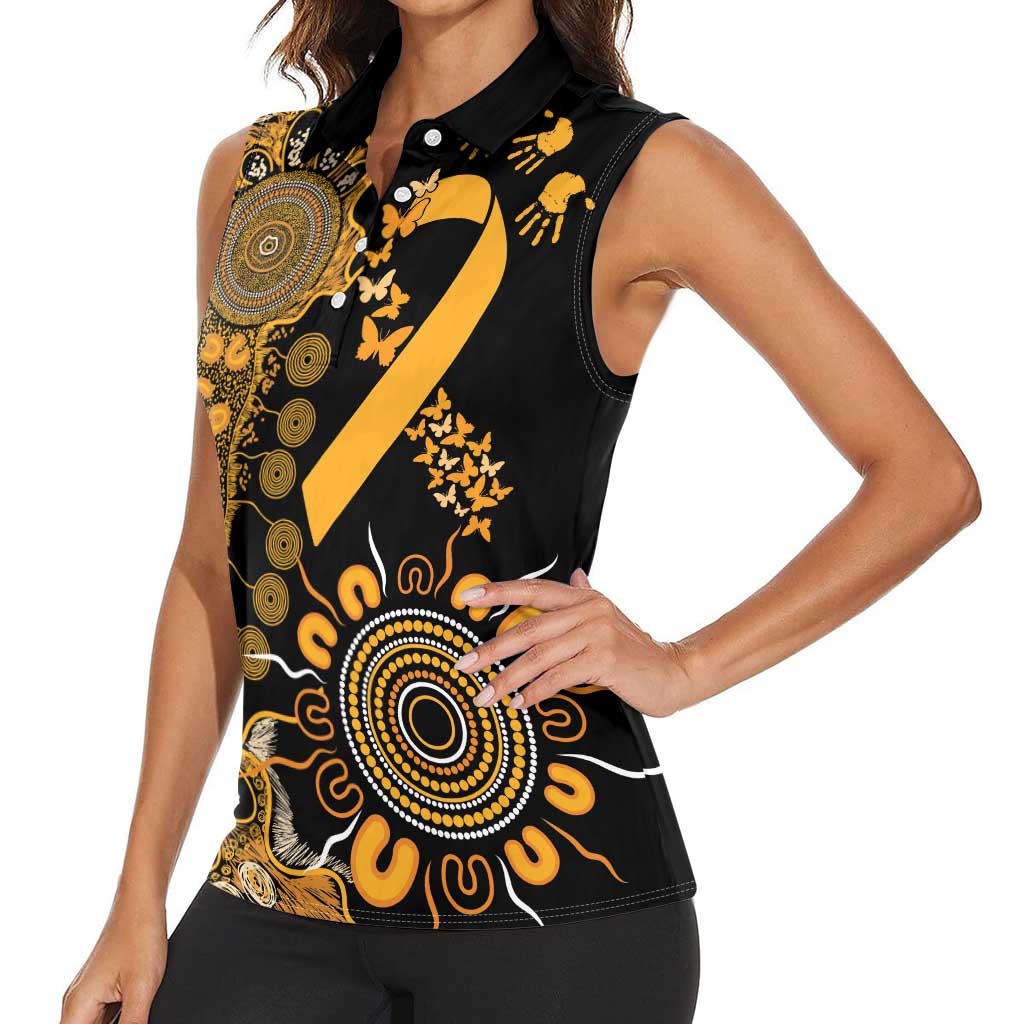 Childhood Cancer Awareness Personalised Women Sleeveless Polo Shirt Aboriginal Ribbon Dot Painting