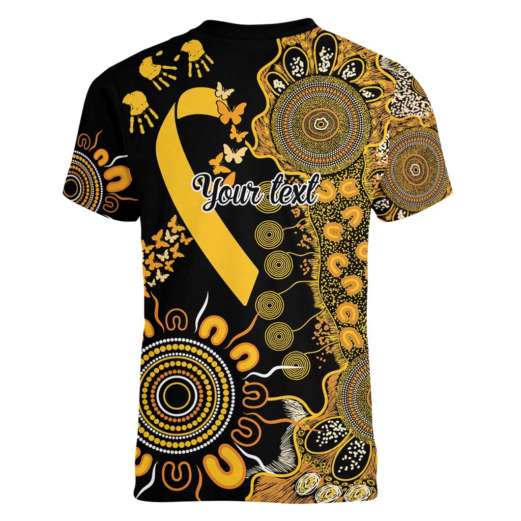 Childhood Cancer Awareness Personalised Women V-Neck T-Shirt Aboriginal Ribbon Dot Painting