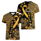 Childhood Cancer Awareness Personalised Women V-Neck T-Shirt Aboriginal Ribbon Dot Painting