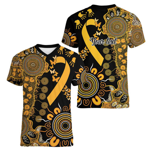 Childhood Cancer Awareness Personalised Women V-Neck T-Shirt Aboriginal Ribbon Dot Painting