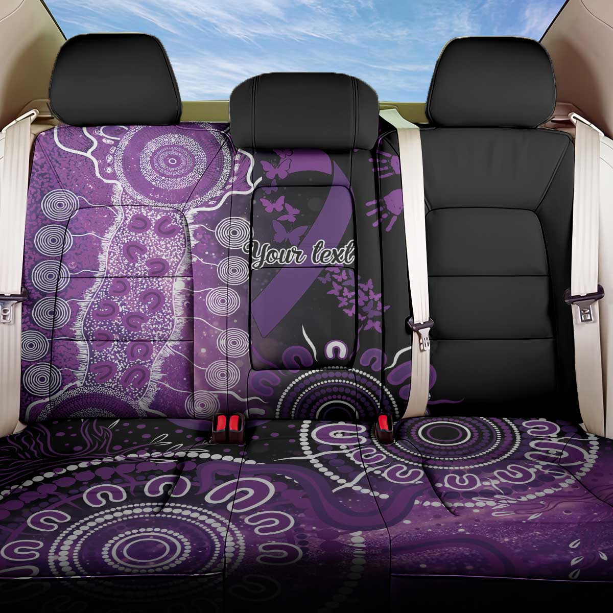 Domestic Violence Awareness Personalised Back Car Seat Cover Aboriginal Ribbon Dot Painting