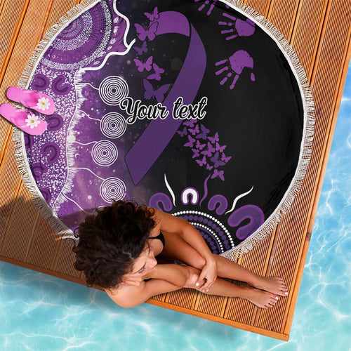 Domestic Violence Awareness Personalised Beach Blanket Aboriginal Ribbon Dot Painting