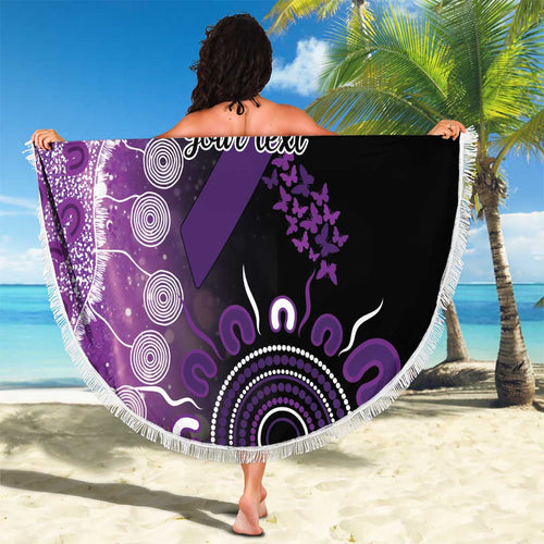 Domestic Violence Awareness Personalised Beach Blanket Aboriginal Ribbon Dot Painting