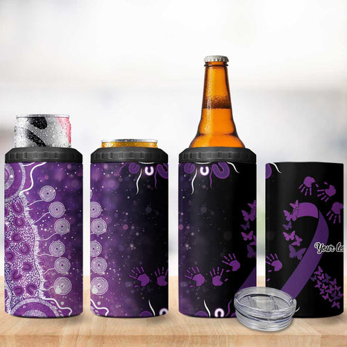 Domestic Violence Awareness Personalised 4 in 1 Can Cooler Tumbler Aboriginal Ribbon Dot Painting