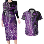 Domestic Violence Awareness Personalised Couples Matching Long Sleeve Bodycon Dress and Hawaiian Shirt Aboriginal Ribbon Dot Painting