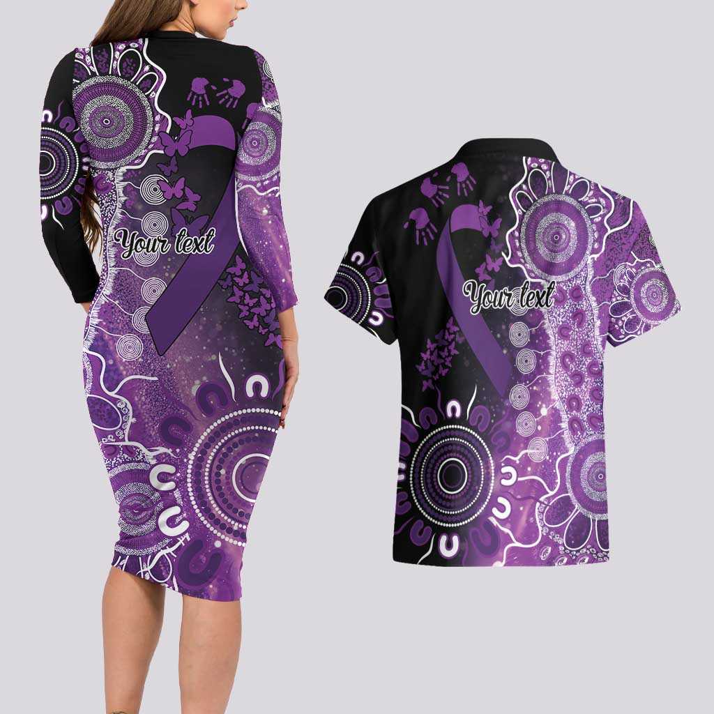 Domestic Violence Awareness Personalised Couples Matching Long Sleeve Bodycon Dress and Hawaiian Shirt Aboriginal Ribbon Dot Painting