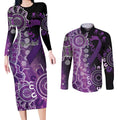 Domestic Violence Awareness Personalised Couples Matching Long Sleeve Bodycon Dress and Long Sleeve Button Shirt Aboriginal Ribbon Dot Painting