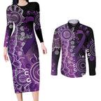 Domestic Violence Awareness Personalised Couples Matching Long Sleeve Bodycon Dress and Long Sleeve Button Shirt Aboriginal Ribbon Dot Painting