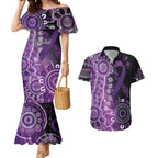 Domestic Violence Awareness Personalised Couples Matching Mermaid Dress and Hawaiian Shirt Aboriginal Ribbon Dot Painting