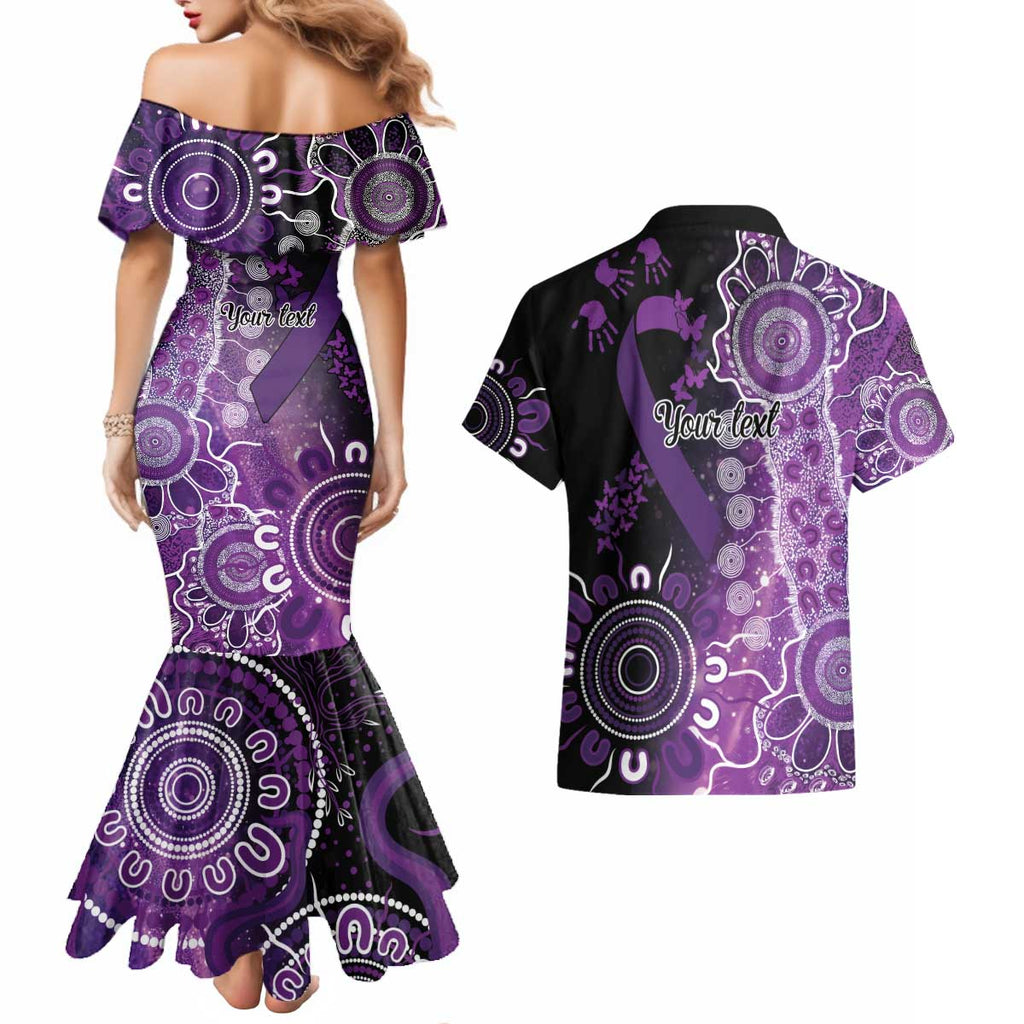 Domestic Violence Awareness Personalised Couples Matching Mermaid Dress and Hawaiian Shirt Aboriginal Ribbon Dot Painting