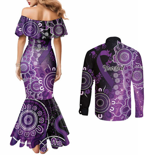 Domestic Violence Awareness Personalised Couples Matching Mermaid Dress and Long Sleeve Button Shirt Aboriginal Ribbon Dot Painting