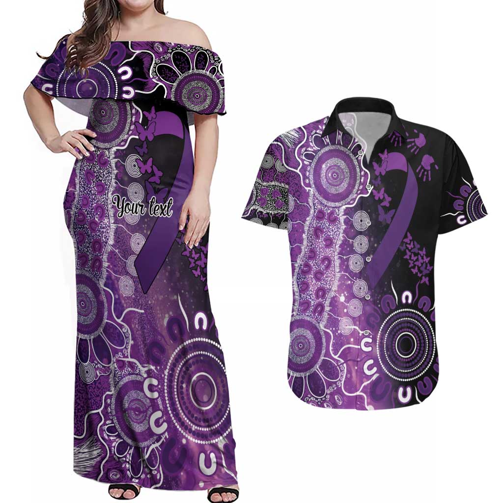 Domestic Violence Awareness Personalised Couples Matching Off Shoulder Maxi Dress and Hawaiian Shirt Aboriginal Ribbon Dot Painting