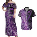 Domestic Violence Awareness Personalised Couples Matching Off Shoulder Maxi Dress and Hawaiian Shirt Aboriginal Ribbon Dot Painting