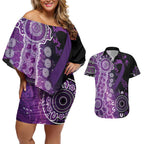 Domestic Violence Awareness Personalised Couples Matching Off Shoulder Short Dress and Hawaiian Shirt Aboriginal Ribbon Dot Painting