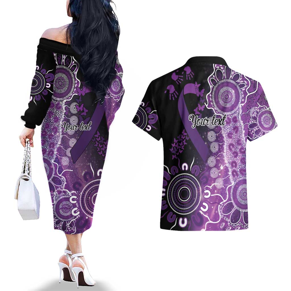 Domestic Violence Awareness Personalised Couples Matching Off The Shoulder Long Sleeve Dress and Hawaiian Shirt Aboriginal Ribbon Dot Painting