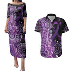 Domestic Violence Awareness Personalised Couples Matching Puletasi and Hawaiian Shirt Aboriginal Ribbon Dot Painting