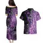 Domestic Violence Awareness Personalised Couples Matching Puletasi and Hawaiian Shirt Aboriginal Ribbon Dot Painting