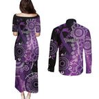 Domestic Violence Awareness Personalised Couples Matching Puletasi and Long Sleeve Button Shirt Aboriginal Ribbon Dot Painting