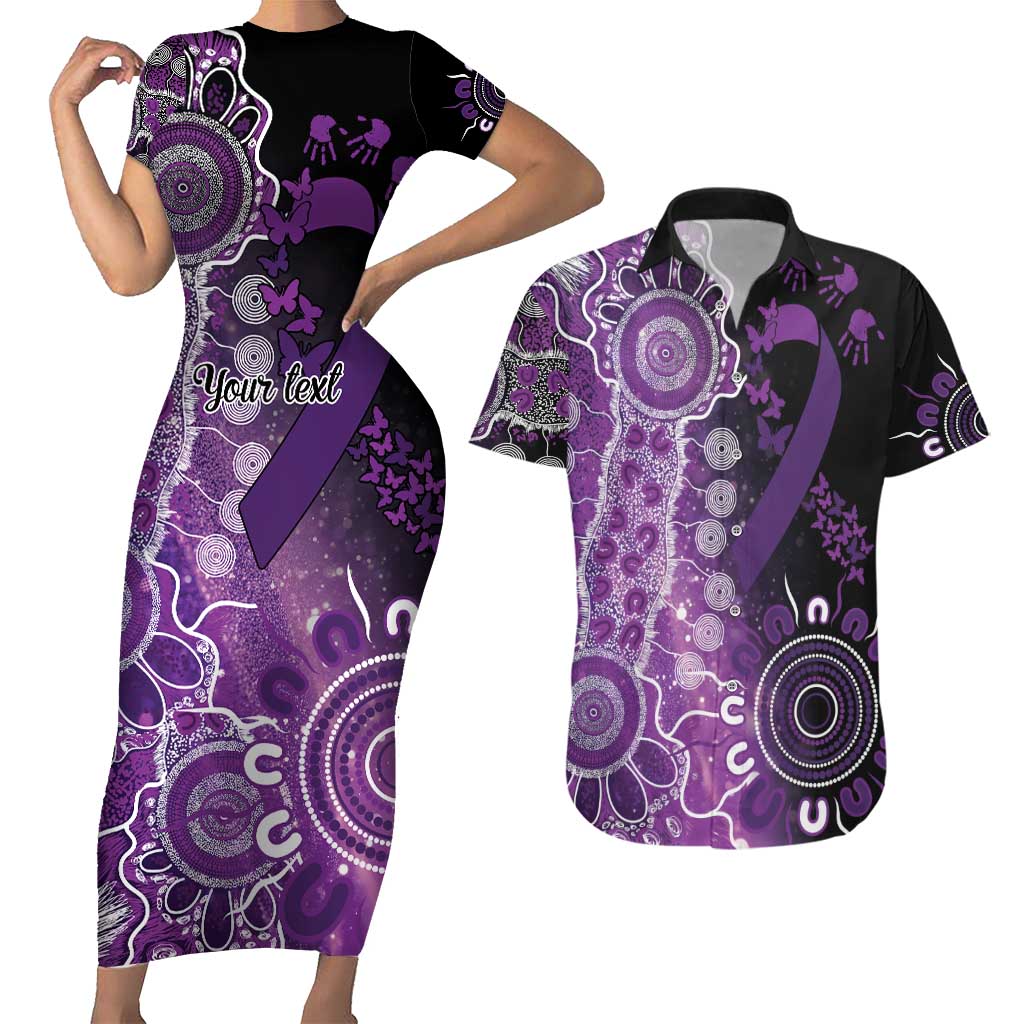 Domestic Violence Awareness Personalised Couples Matching Short Sleeve Bodycon Dress and Hawaiian Shirt Aboriginal Ribbon Dot Painting