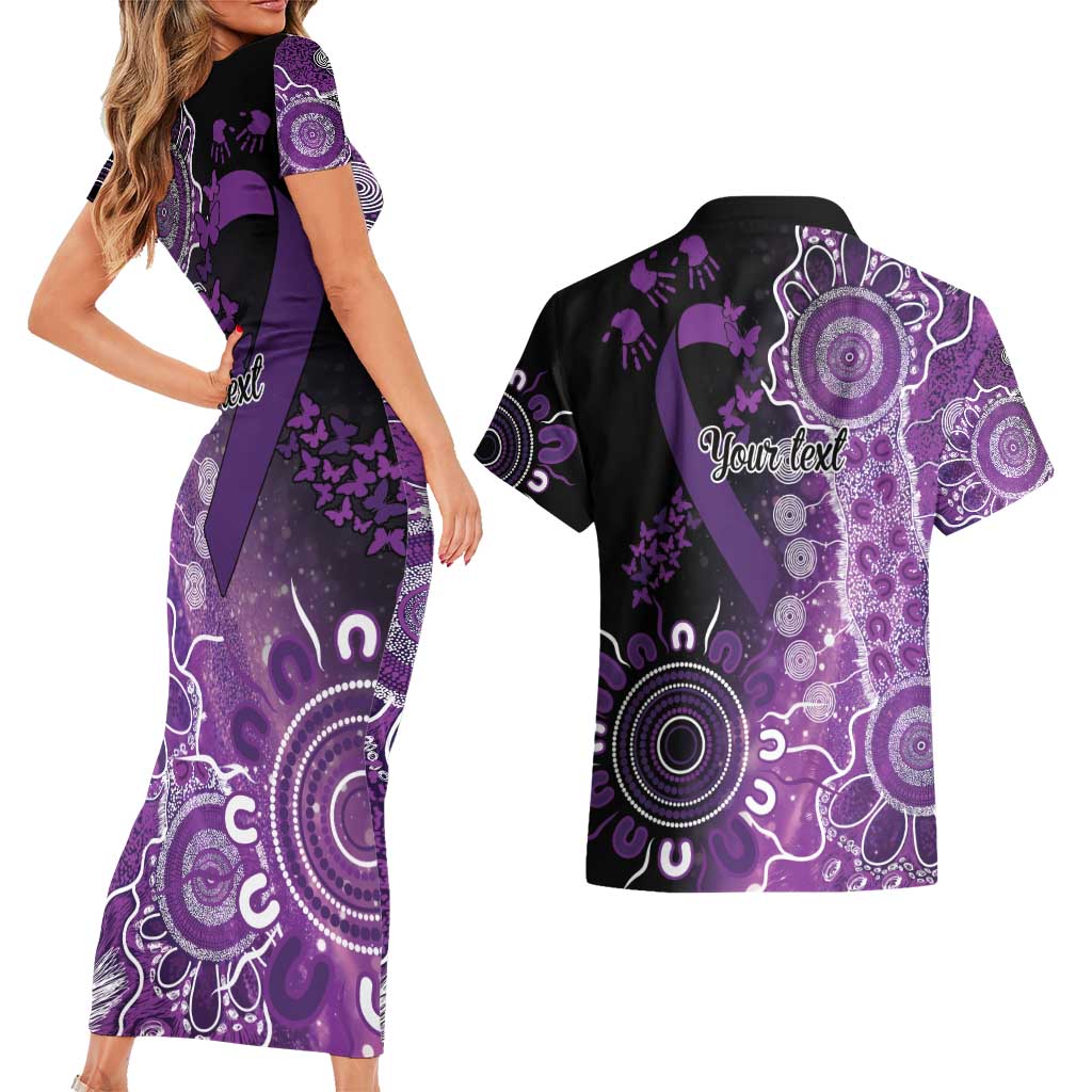 Domestic Violence Awareness Personalised Couples Matching Short Sleeve Bodycon Dress and Hawaiian Shirt Aboriginal Ribbon Dot Painting