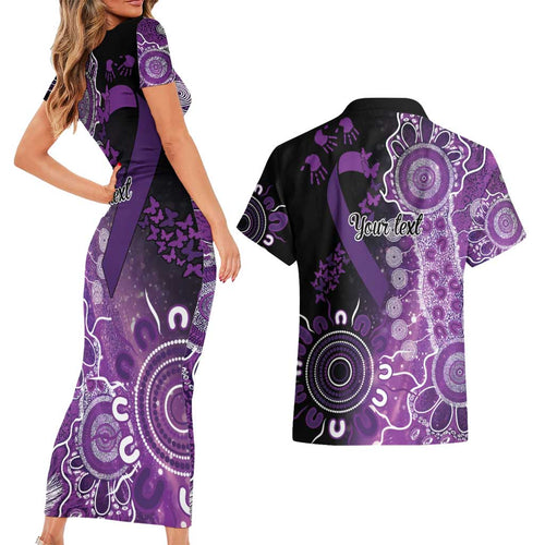 Domestic Violence Awareness Personalised Couples Matching Short Sleeve Bodycon Dress and Hawaiian Shirt Aboriginal Ribbon Dot Painting