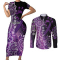 Domestic Violence Awareness Personalised Couples Matching Short Sleeve Bodycon Dress and Long Sleeve Button Shirt Aboriginal Ribbon Dot Painting