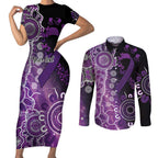 Domestic Violence Awareness Personalised Couples Matching Short Sleeve Bodycon Dress and Long Sleeve Button Shirt Aboriginal Ribbon Dot Painting