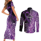 Domestic Violence Awareness Personalised Couples Matching Short Sleeve Bodycon Dress and Long Sleeve Button Shirt Aboriginal Ribbon Dot Painting