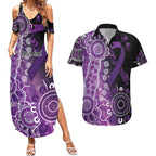 Domestic Violence Awareness Personalised Couples Matching Summer Maxi Dress and Hawaiian Shirt Aboriginal Ribbon Dot Painting