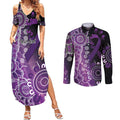 Domestic Violence Awareness Personalised Couples Matching Summer Maxi Dress and Long Sleeve Button Shirt Aboriginal Ribbon Dot Painting